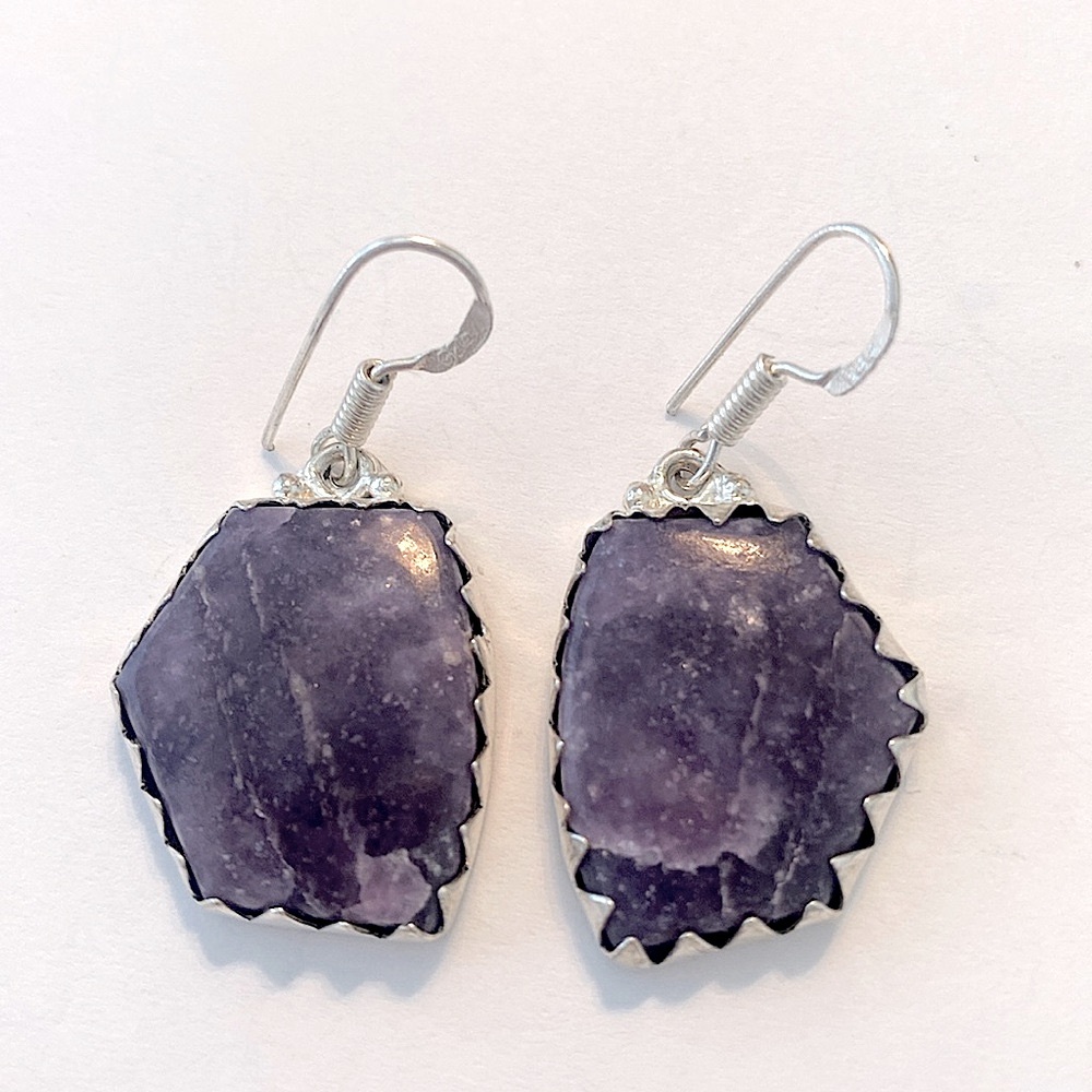 Beautiful, 1 1/2 inch natural,  Amethyst, handcrafted earrings.